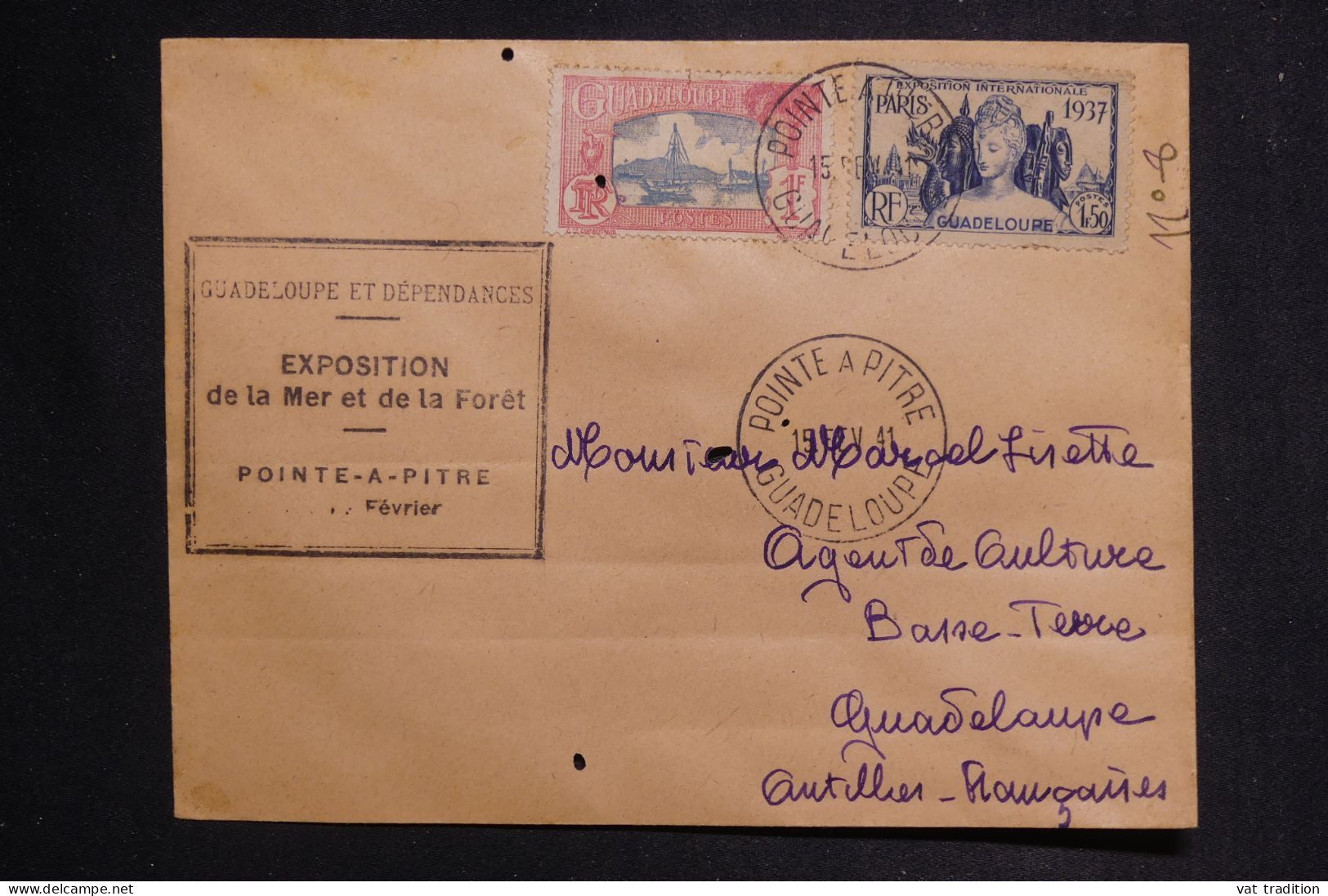 GUADELOUPE - Enveloppe De Pointe à Pitre En 1941 Avec Cachet Exposition De La Mer Et Forêt - L 150050 - Lettres & Documents