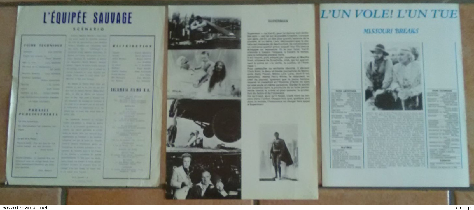 4 PLAQUETTES PUBLICITAIRES FILM MARLON BRANDO MISSOURI BREAKS SUPERMAN L'EQUIPEE SAUVAGE TBE CINEMA - Publicité Cinématographique