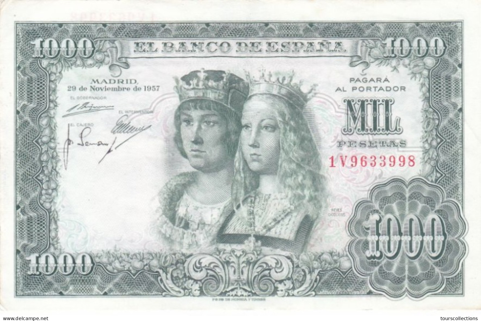 ESPAGNE - BILLET De BANQUE 1000 PESETAS 29/11/ 1957 - 1V9633998 - PICK 149 A Roi Ferdinand II D'Aragon Reine Isabelle I - 1000 Peseten