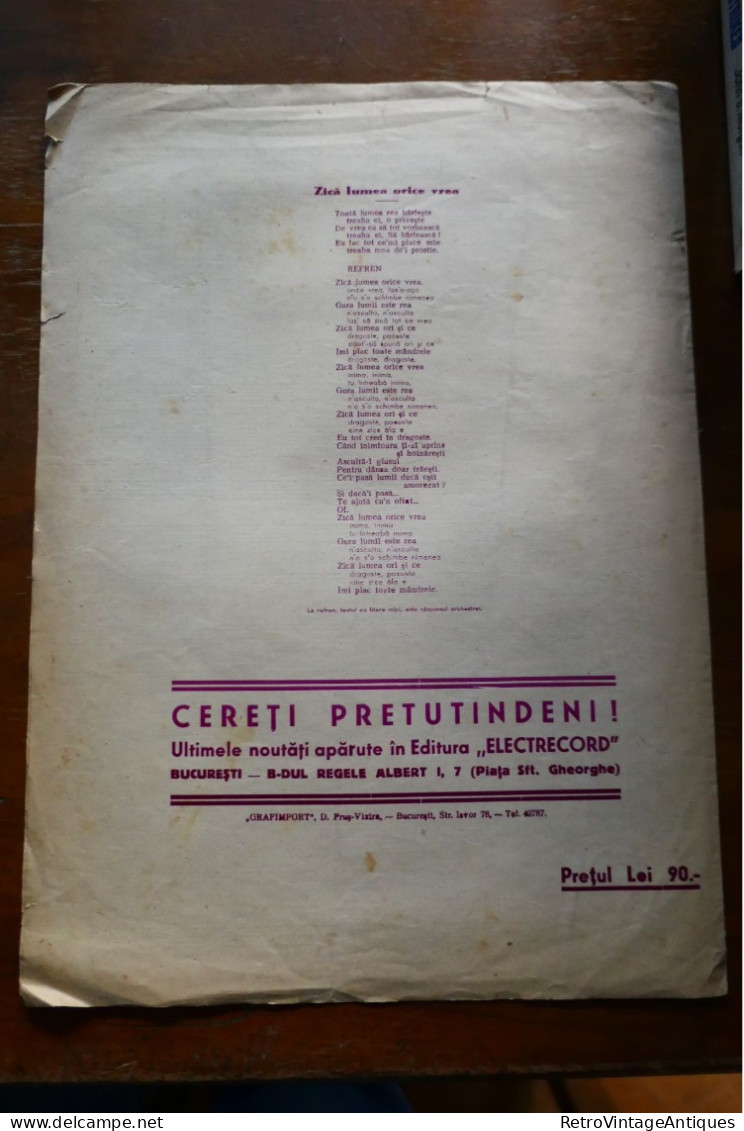 PETRE GUSTI - ZICE LUMEA ORICE VREA!.. 1944 - ELECTRECORD Partitura Muzicala Veche Romania - Vocals