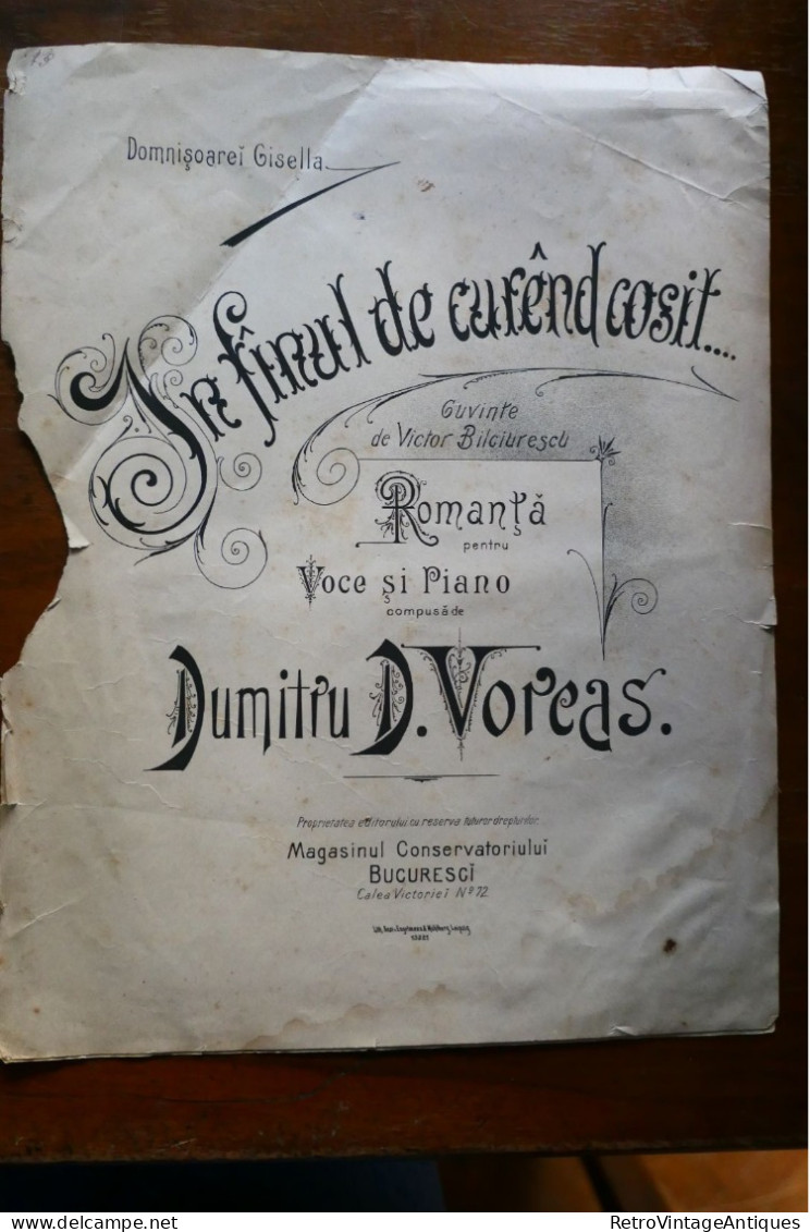 IN FINUL DE CUREND COSIT... DUMITRU D. VOREAS VICTOR BILCIURESCU Partitura Muzicala Veche Romania - Zang (solo)