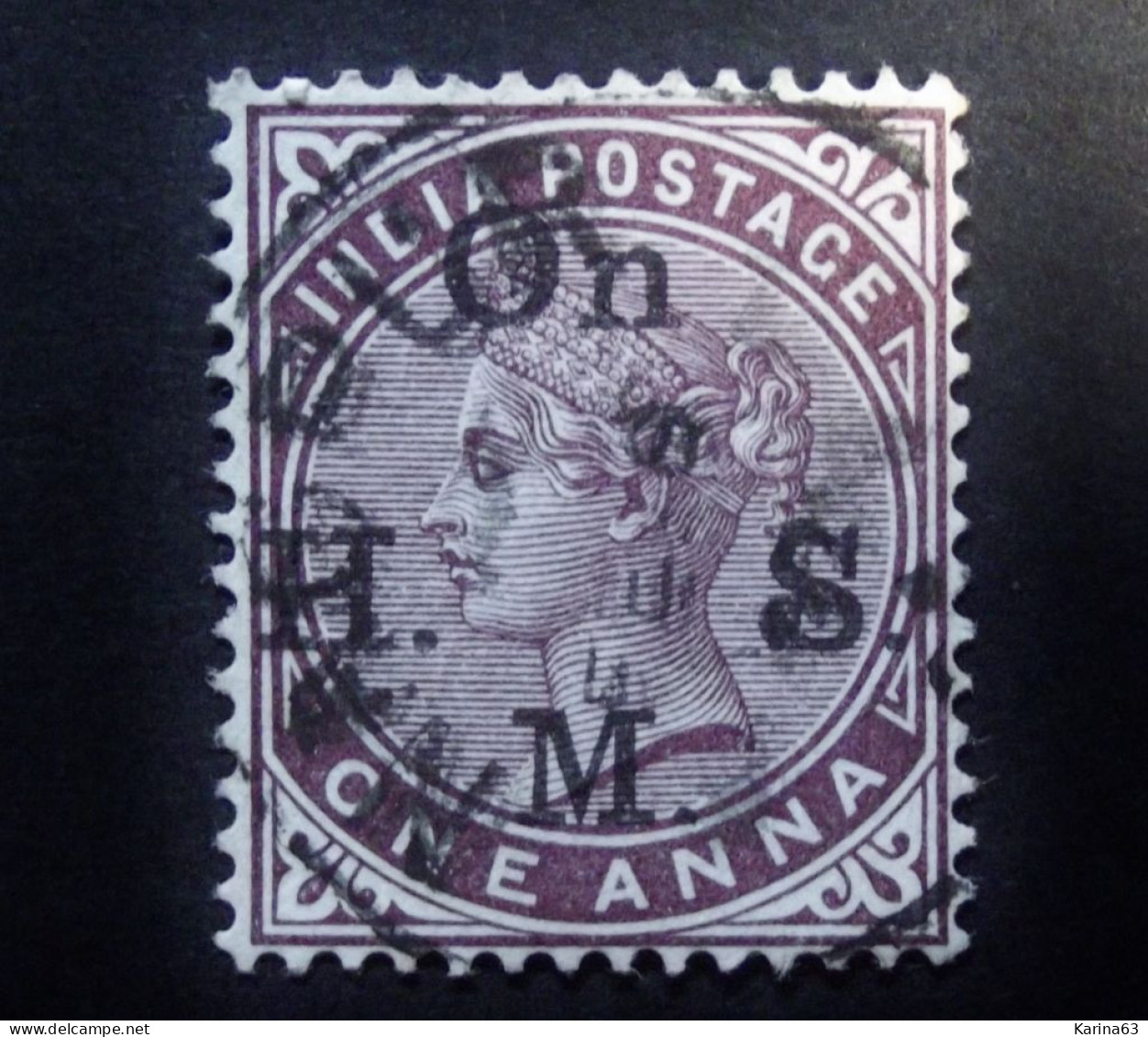 British India - INDIA -  Queen Victoria  - 1 Anna  On H M S  Watermark - Cancelled - 1854 East India Company Administration