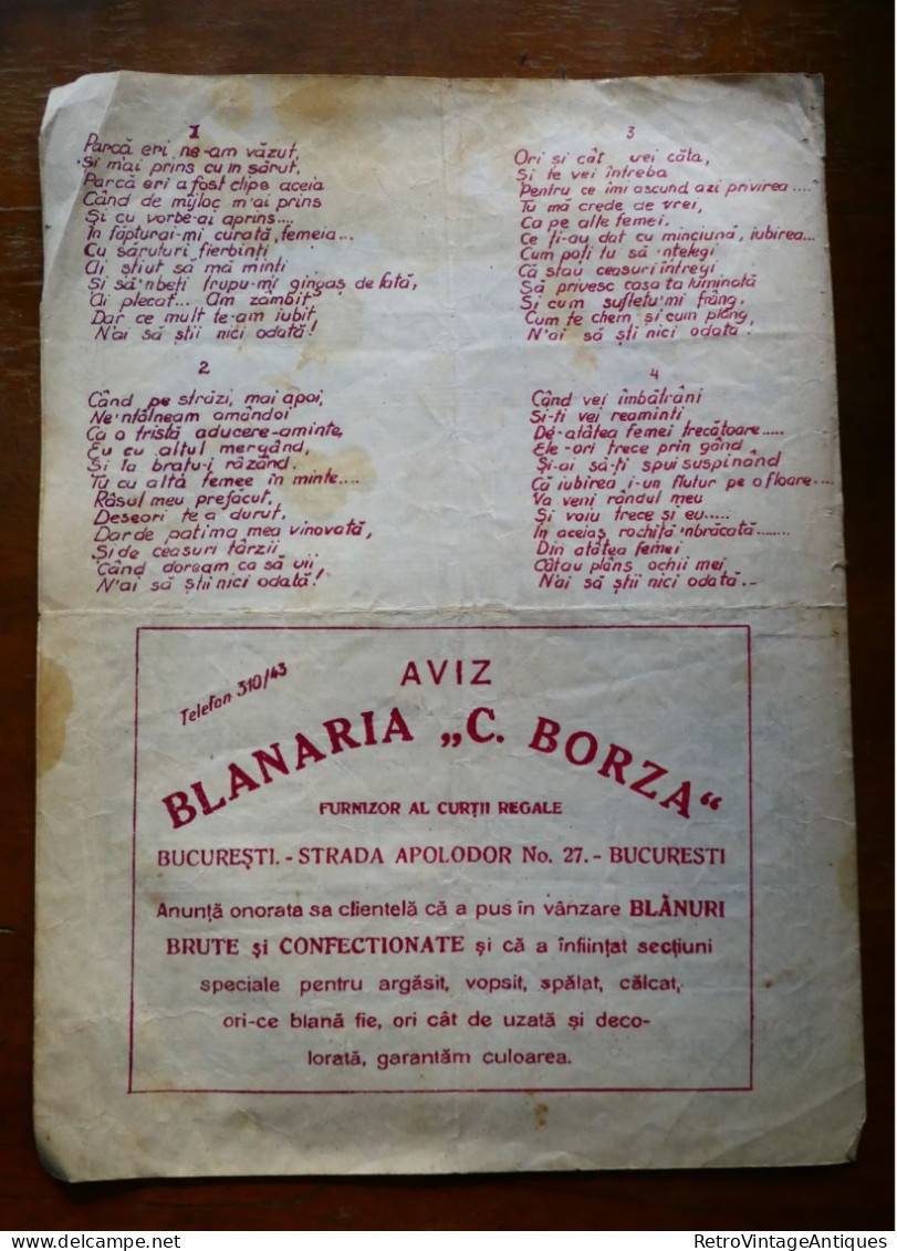 N'AI SA STII NICIODATA CAND ISI VARA DRACUL COADA' MARILENA BODESCU-VLADOIANU CARABUS  Partitura Muzicala Veche Romania - Chant Soliste