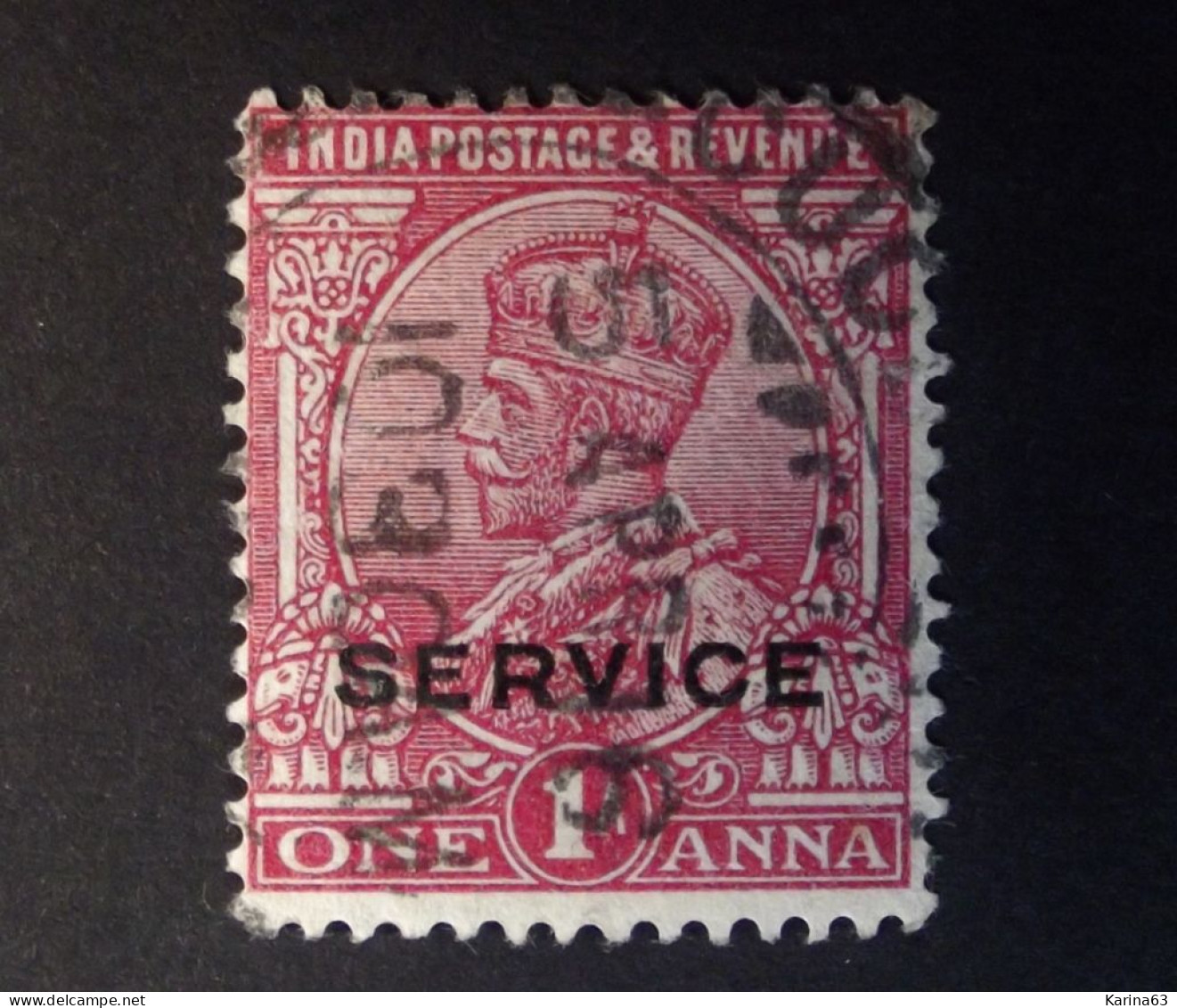 British India - INDIA -  King George V  - 1 Anna  Service  Watermark - Cancelled - 1911-35 Roi Georges V
