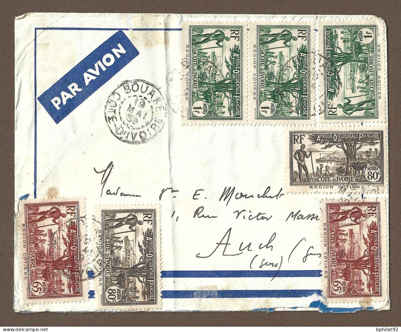 !!! LETTRE PAR AVION POUR LA FRANCE, CACHET DE BOUAKE, CÔTE D'IVOIRE, DE 1939 - Covers & Documents