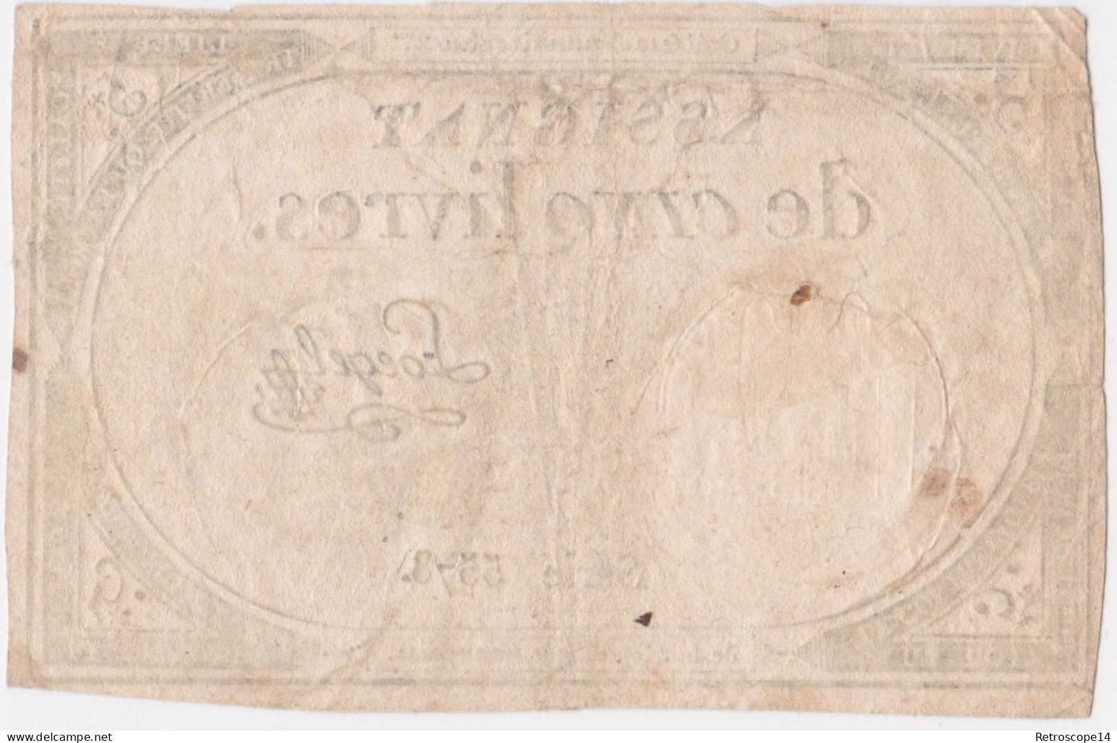 ASSIGNAT 5 (CINQ) LIVRES. Octobre 1793 (10 Brumaire An II), Série 5578, LOEGEL. BEL ÉTAT. - Assignats & Mandats Territoriaux