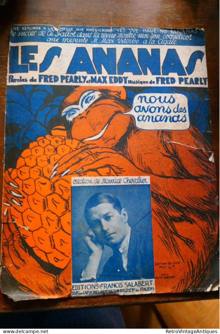 LES ANANAS FRED PEARLY MAX EDDY - MAURICE CHEVALIER - Partitura Muzicala Veche Romania - Chant Soliste