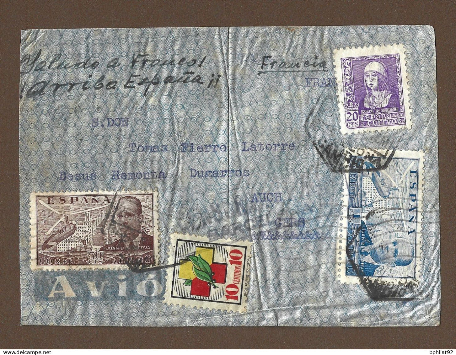 !!! LETTRE PAR AVION DE BARCELONE POUR LA FRANCE, AVEC MARQUE DE CENSURE, 1939 - Storia Postale