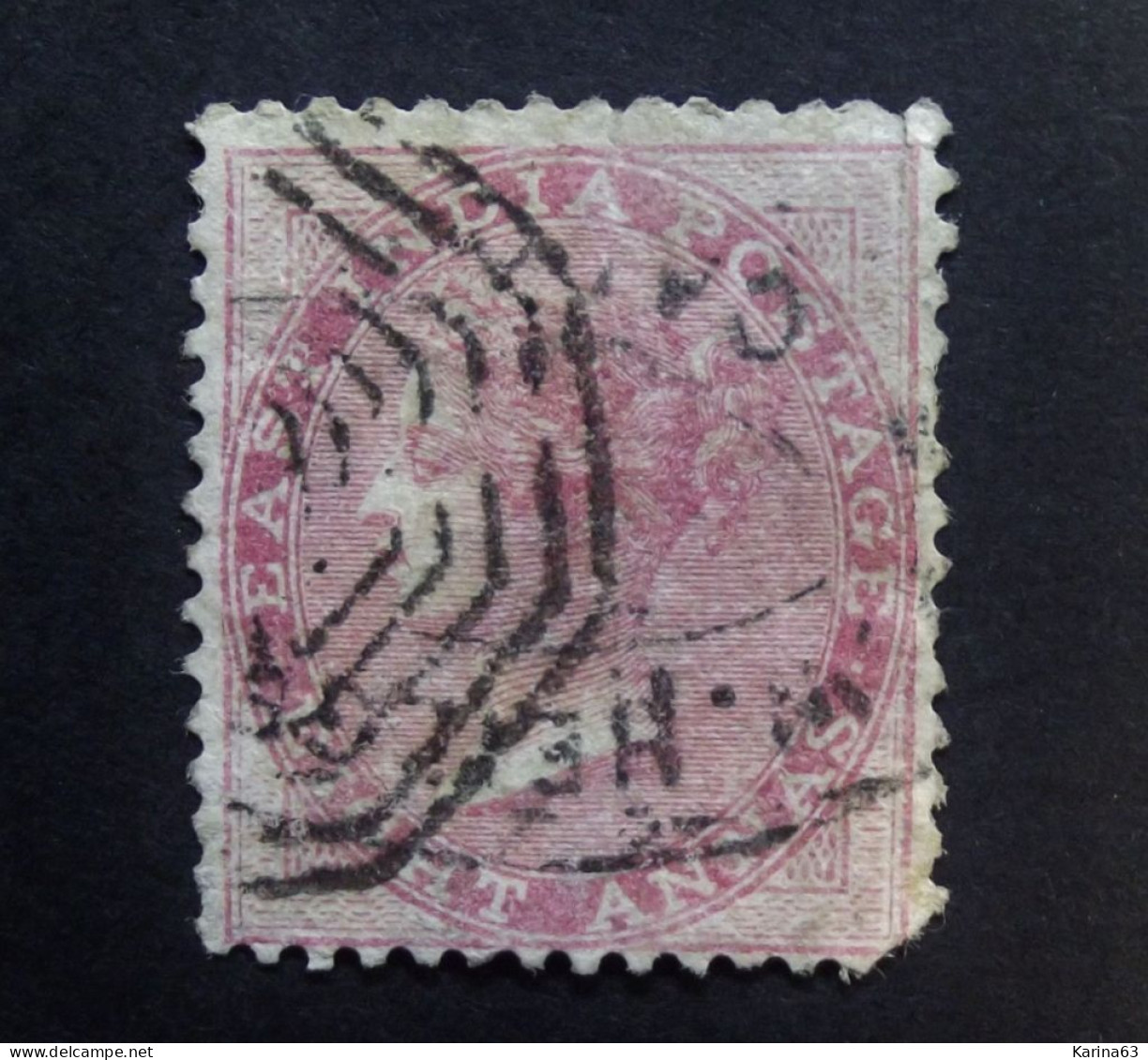 India - East India  - Queen Victoria - 8 Annas - 1868  - Cancelled - 1854 East India Company Administration