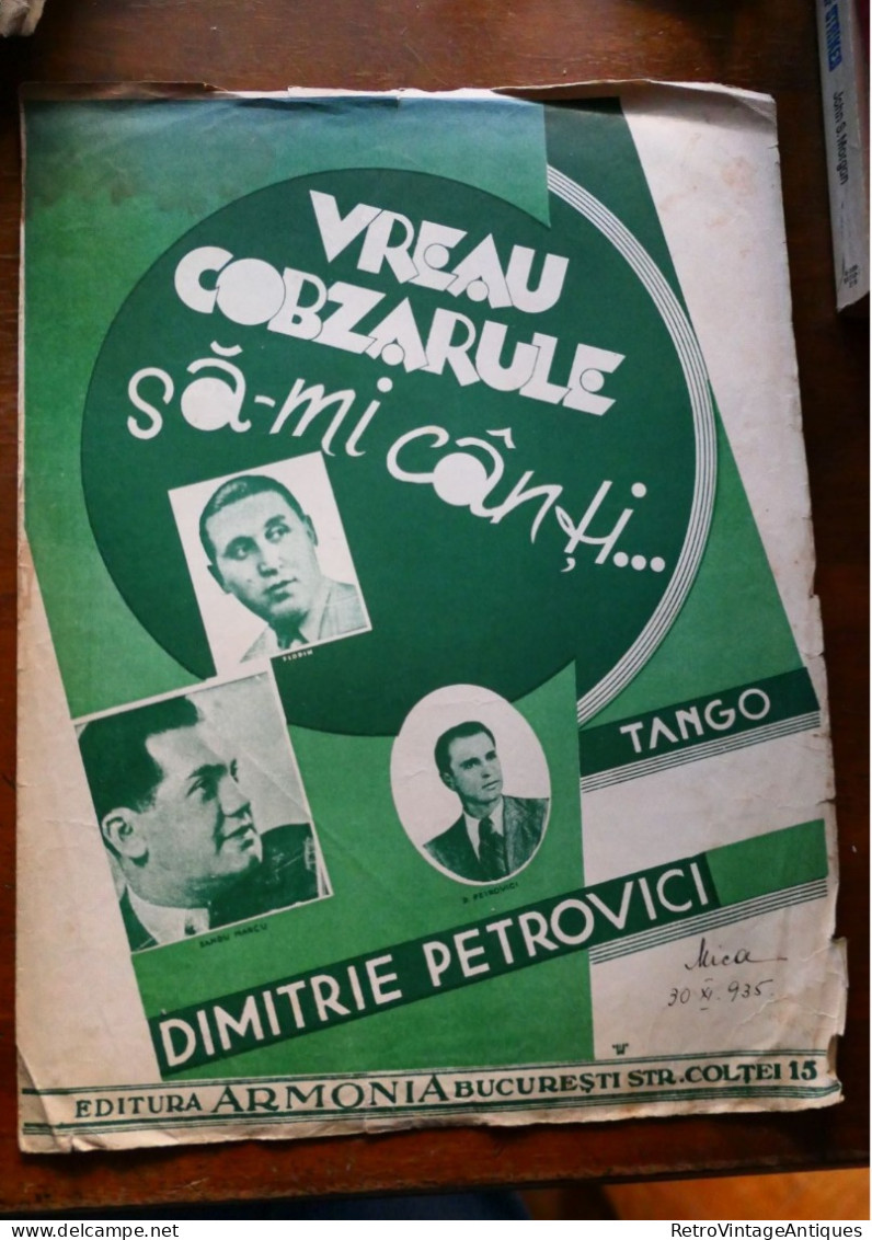 VREAU COBZARULE SA-MI CANTI DIMITRIE PETROVICI TANGO ARMONIA Partitura Muzicala Veche Romania - Zang (solo)