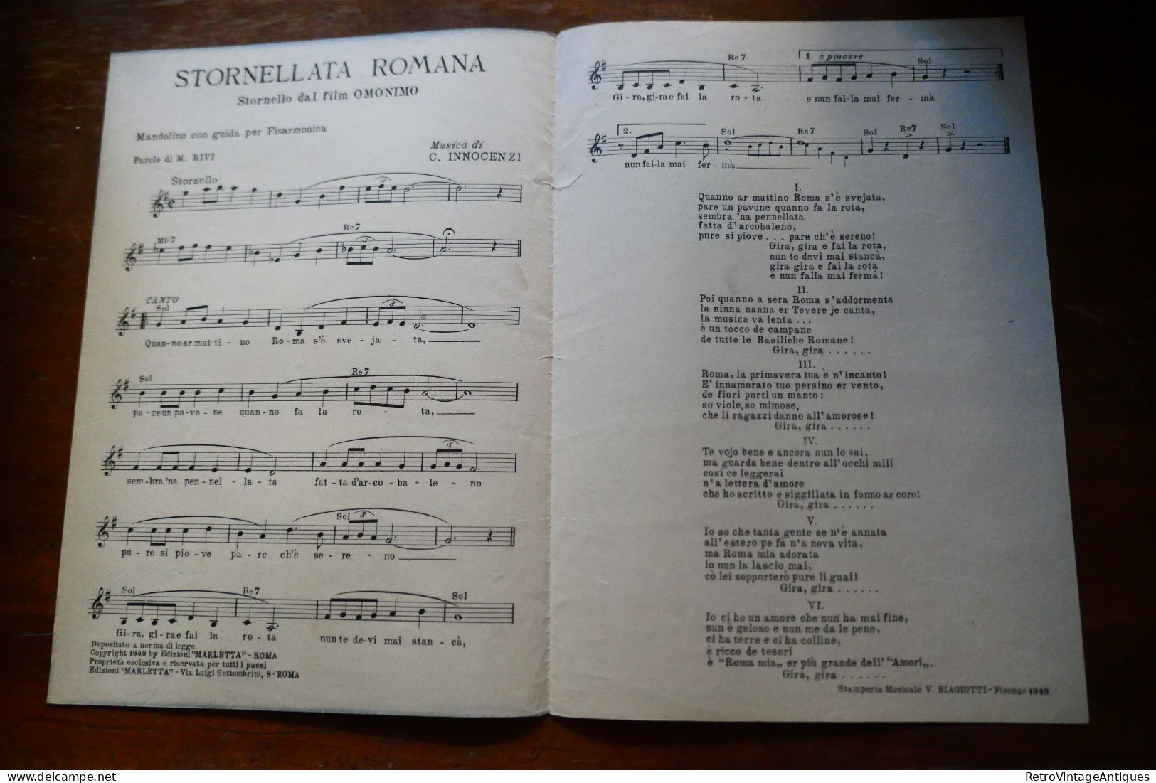 Stornellata Romana Giorgio Graziosi Marcella Rivi Carlo Innocenzi Marletta Partitura Muzicala Veche Romania - Canto (solo)