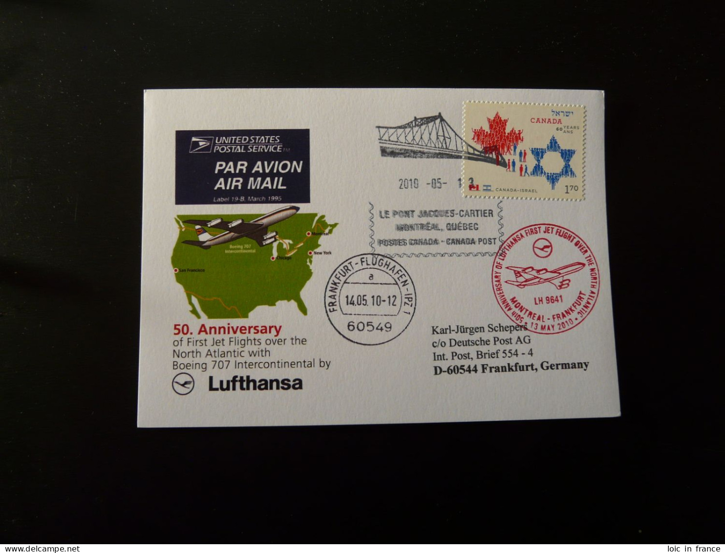 Vol Special Flight Montreal Frankfurt 50 Years Of North Atlantic Flights Boeing 707 Lufthansa 2010 - Erst- U. Sonderflugbriefe