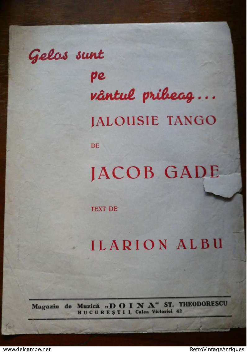 GELOS PE VANTUL PRIBEAG... JALOUSIE TANGO JACOB GADE ILARION ALBU Partitura Muzicala Veche Romania - Vocales