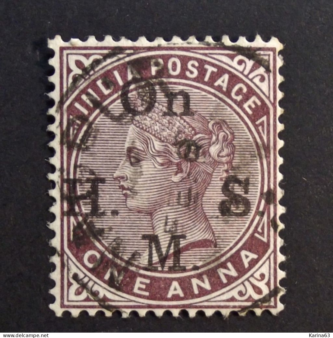 India - East India  -  Queen Victoria  -  On H M S - Watermark - One Anna - Cancelled - 1854 East India Company Administration