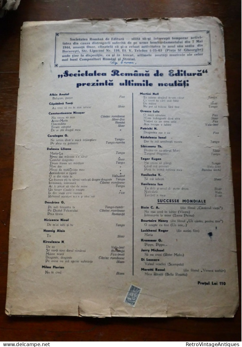 NICOLAE KIRCULESCU SA NU-TI SPUI DORUL NIMANUI... ROMANTA PUIU MAXIMILIAN Partitura Muzicala Veche Romania - Chant Soliste