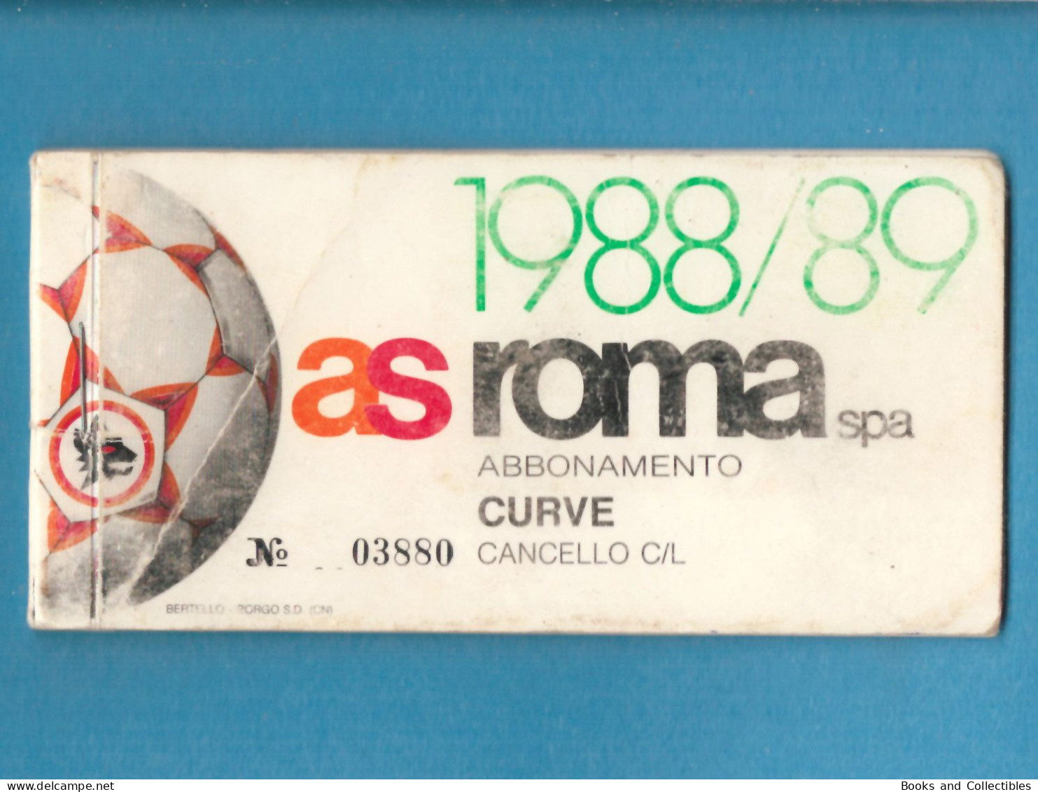 ITALY - Annual Season Ticket For Football Matches In The Curva Sector, AS Roma, Serie A Season 1988/1989 - Tickets D'entrée