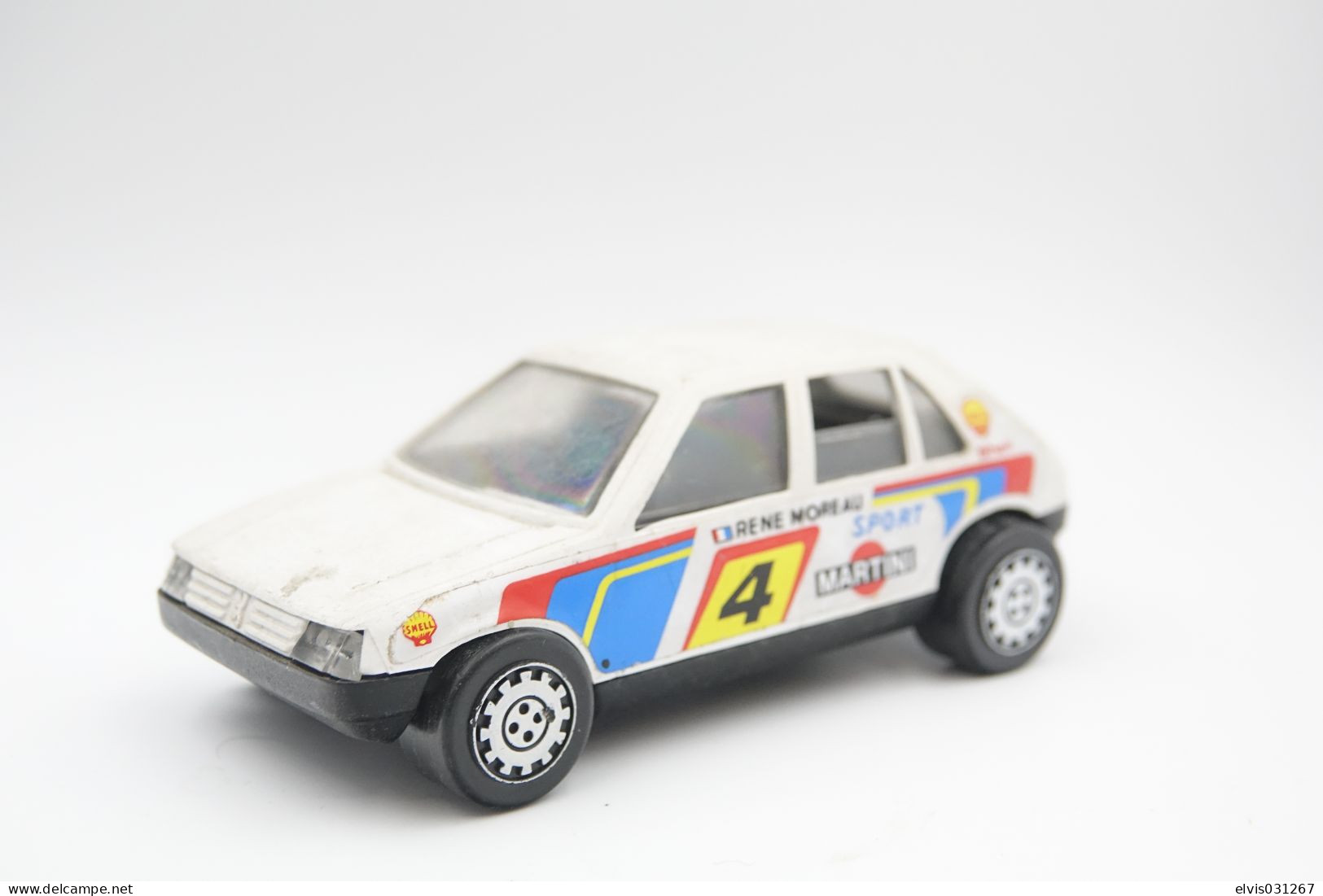 Gozan Toys, PEUGEOT 205 Rene Moreau Rally, Made In Spain, 1970's *** 12 Cm (style Tonka) - Dinky