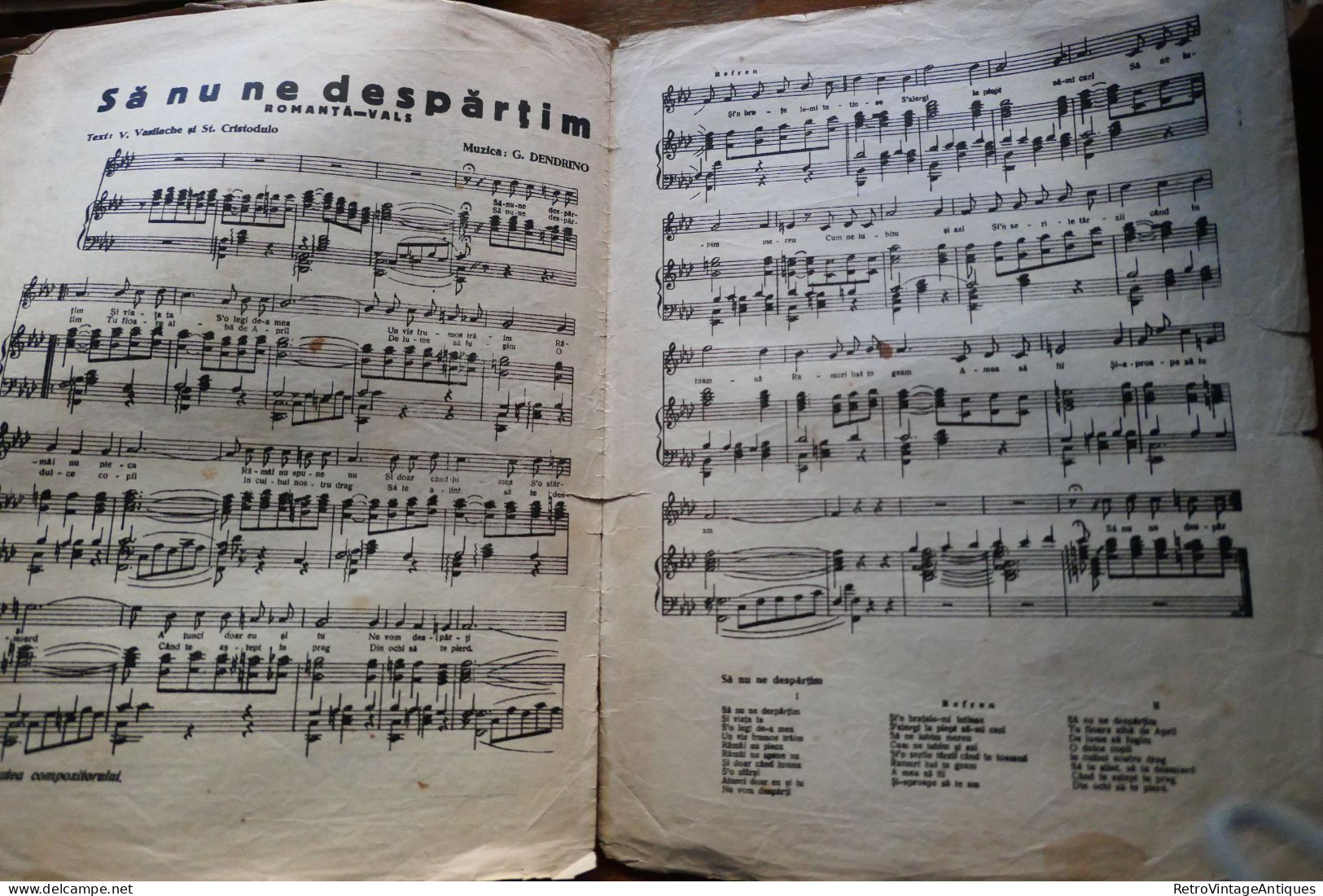 SA NU NE DESPARTIM G. DENDRINO V. VASILACHE ST. CRISTODULO Partitura Muzicala Veche Romania - Gesang (solo)