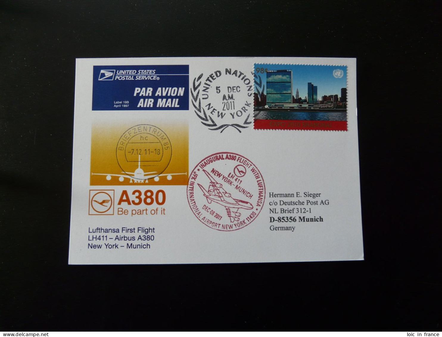 Premier Vol First Flight New York United Nations To Munchen Airbus A340 Lufthansa 2011 - Covers & Documents