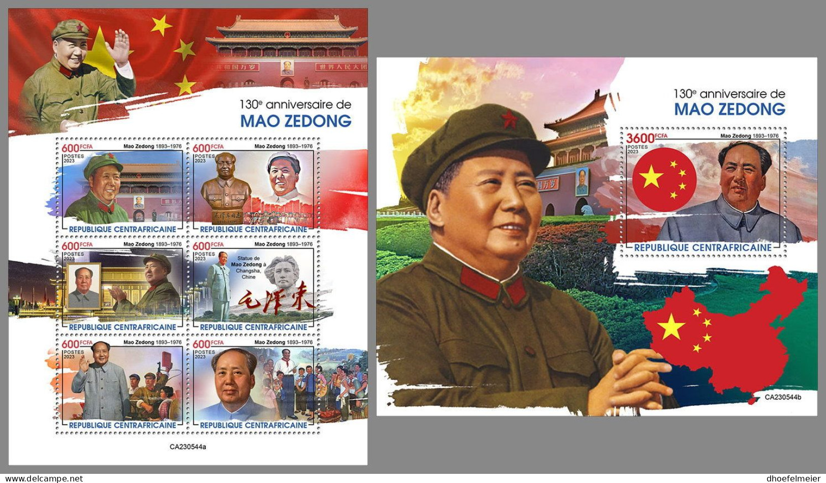 CENTRAL AFRICAN 2023 MNH Mao Zedong Mao Tse-Tung M/S+S/S – OFFICIAL ISSUE – DHQ2405 - Mao Tse-Tung