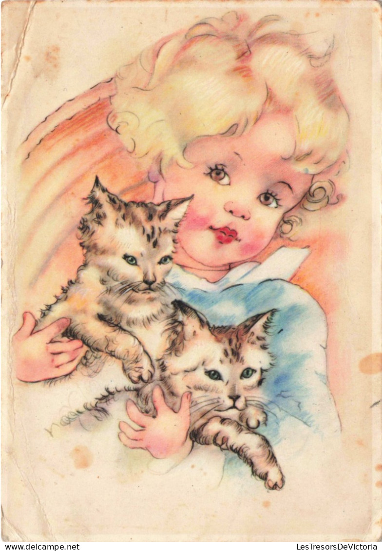 ANIMAUX & FAUNE - Chats - Fille - Dessin - Carte Postale Ancienne - Katten
