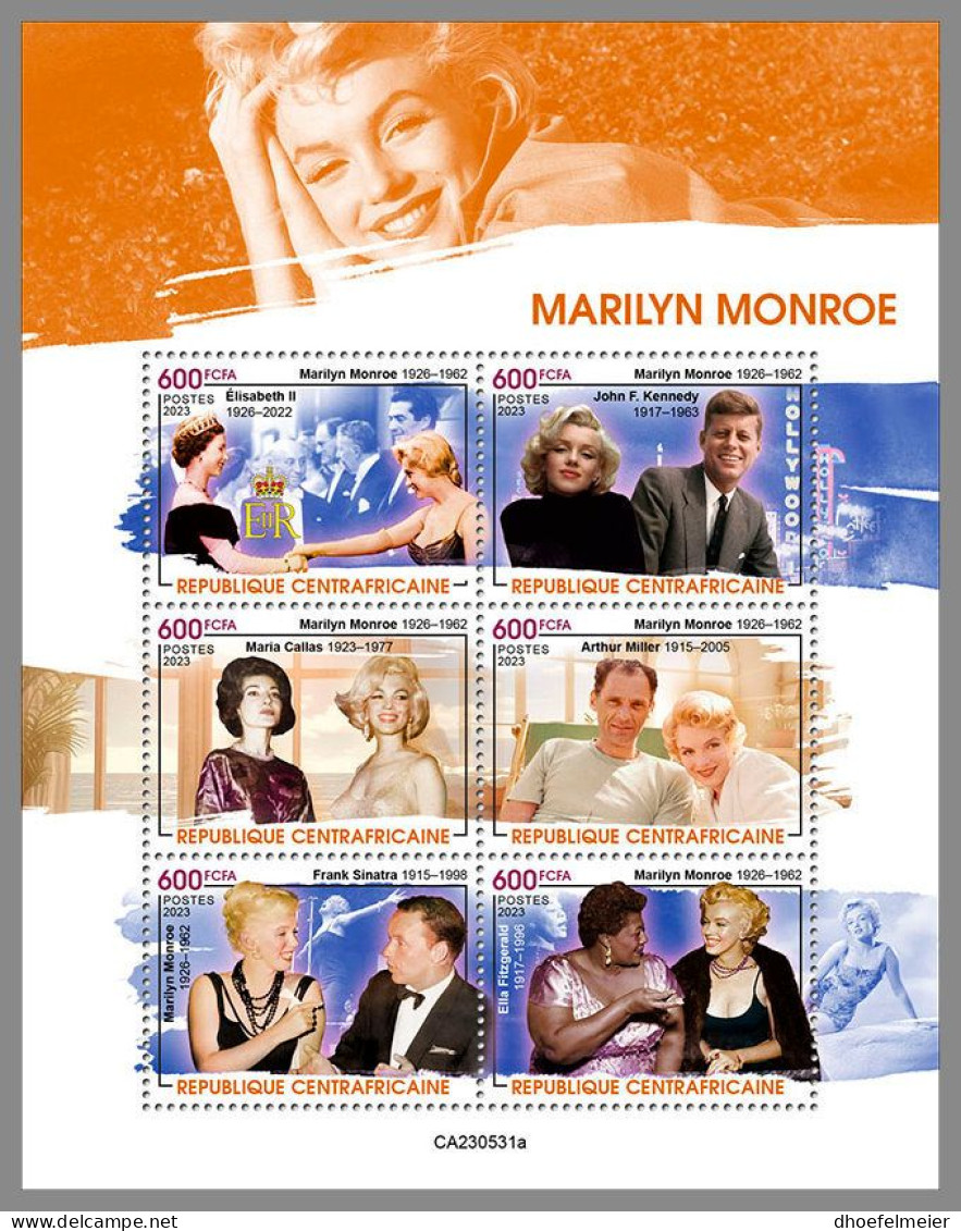 CENTRAL AFRICAN 2023 MNH John F. Kennedy Marilyn Monroe M/S – IMPERFORATED – DHQ2405 - Famous Ladies