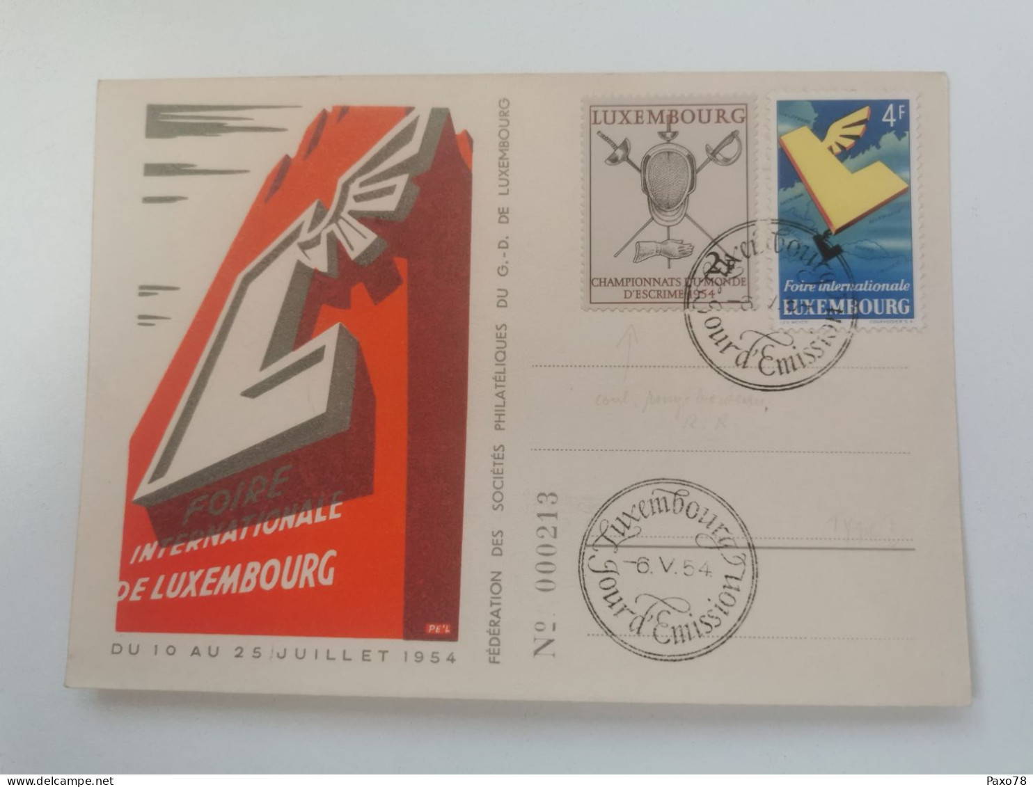 Foire Internationale De Luxembourg 1954 - Tarjetas Conmemorativas