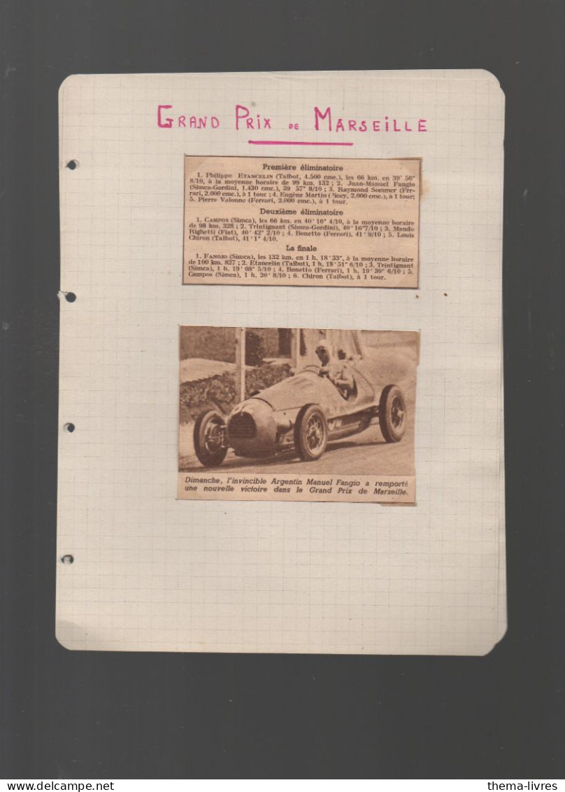 Cahier D'écolier Manuscrit Avec Coupures De Presse RESULTATS COURSES AUTOMONILES 1949 (M6377) - Automobile - F1