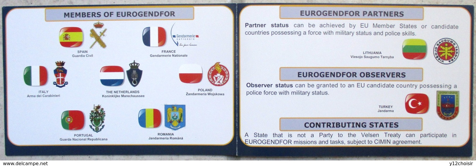 CARNET FASCICULE GENDARMERIE EUROPE EUROGENDFOR LEX PACIFERAT - Policia