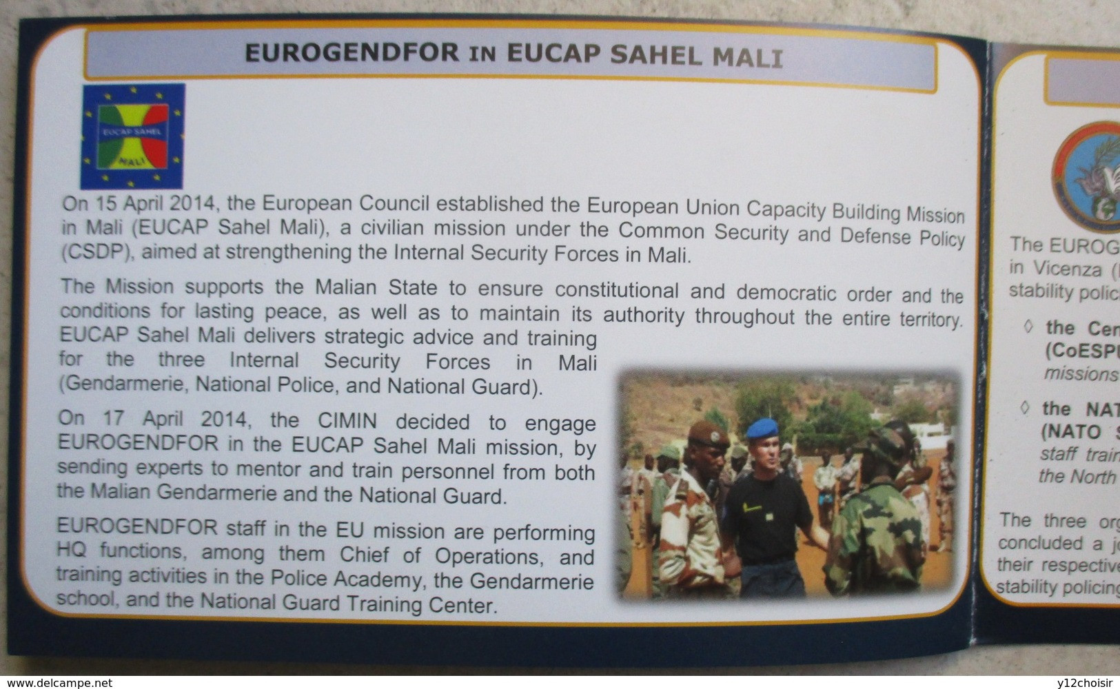 CARNET FASCICULE GENDARMERIE EUROPE EUROGENDFOR LEX PACIFERAT - Polizia