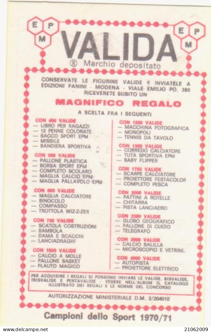173 MAURIZIO MONTESI - GINNASTICA - VALIDA - CAMPIONI DELLO SPORT PANINI 1970-71 - Gymnastiek