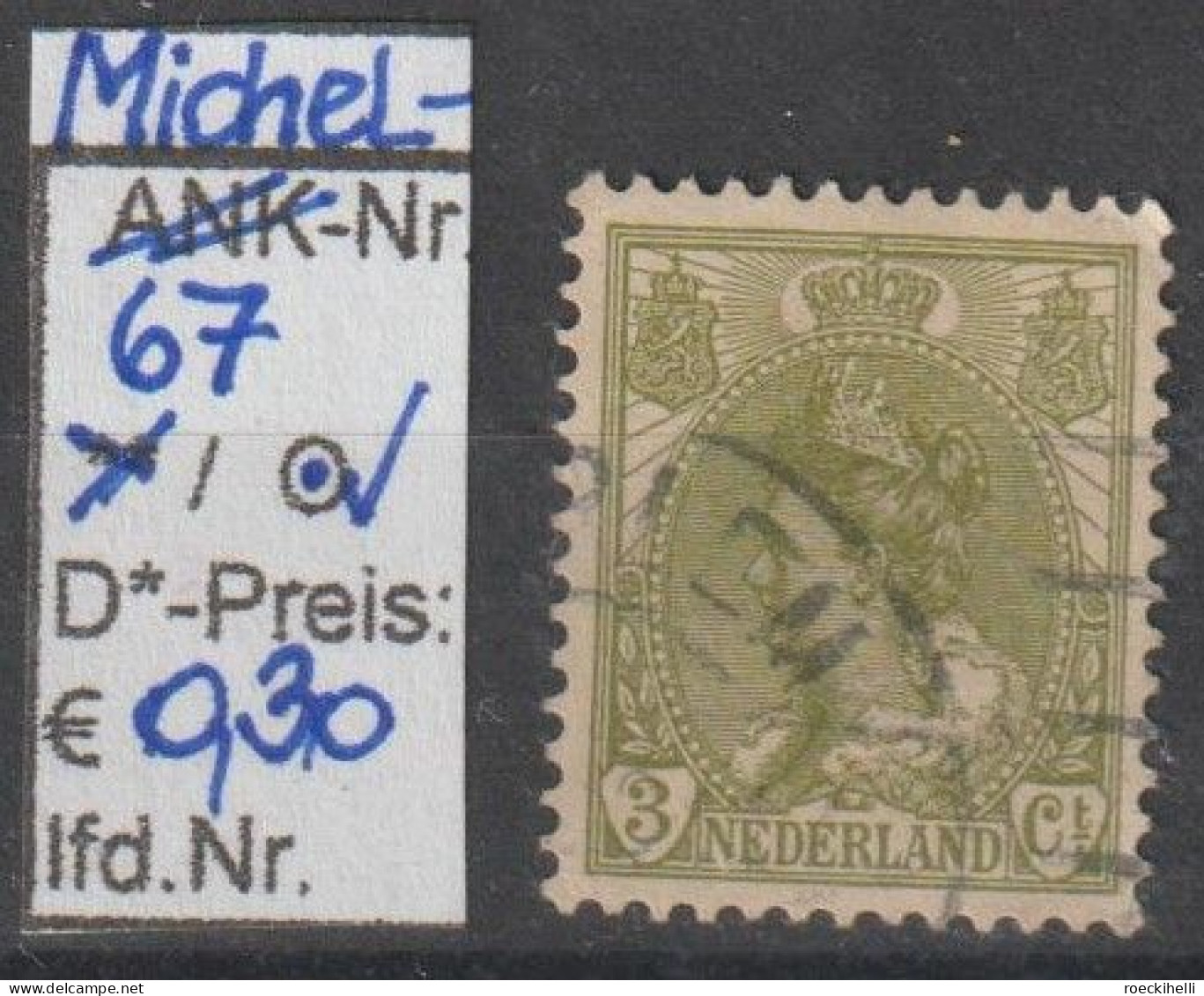 1901 - NIEDERLANDE - FM/DM "Königin Wilhelmina" 3 C Olivgrün - O Gestempelt - S. Scan (67o Nl) - Used Stamps