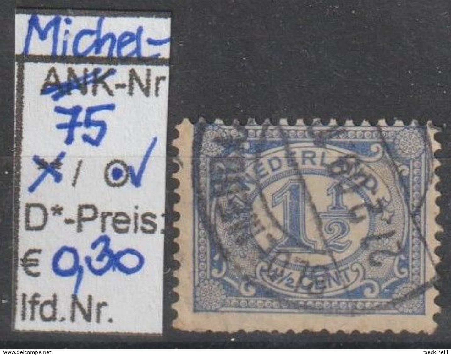 1908 - NIEDERLANDE - FM/DM "Ziffern Im Oval" 1 1/2 C Ultramarin - O Gestempelt - S. Scan (75o Nl) - Used Stamps