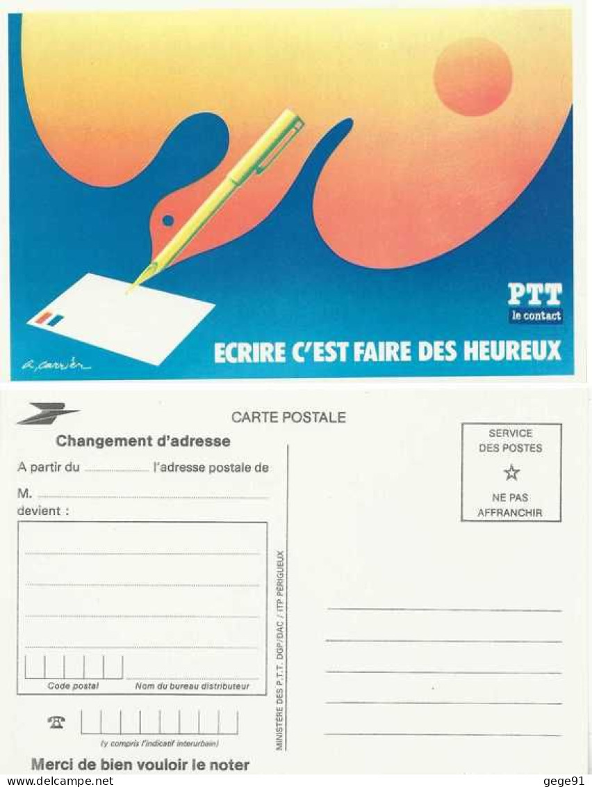 Carte Postale - Entier Postal De Service - Changement D'adresse - écrire C'est Faire Des Heureux - Pseudo-officiële  Postwaardestukken