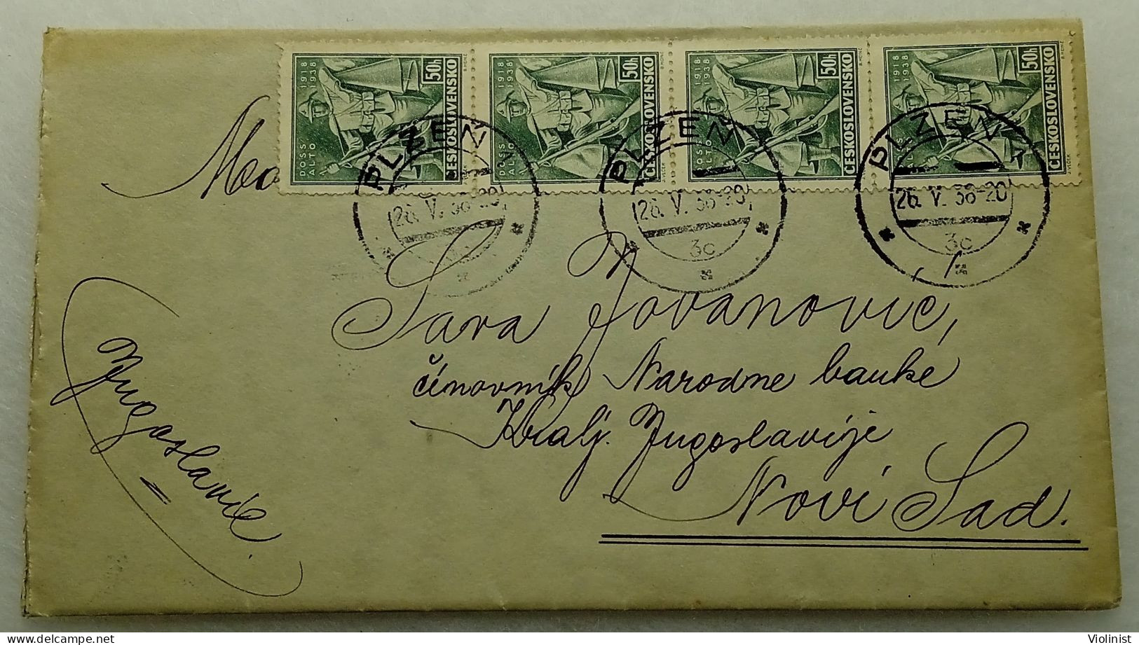 Czechoslovakia - Letter Sent To The Kingdom Of Yugoslavia In 1938 - Postmark PLZEN - Buste