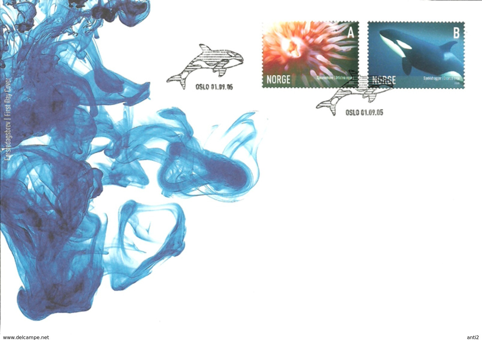 Norway Norge 2005  Marine Life: Killer Whale (Orcinus Orca) And Sea Anemone (Urticina Eques)  Mi  1544-1545  FDC - Cartas & Documentos