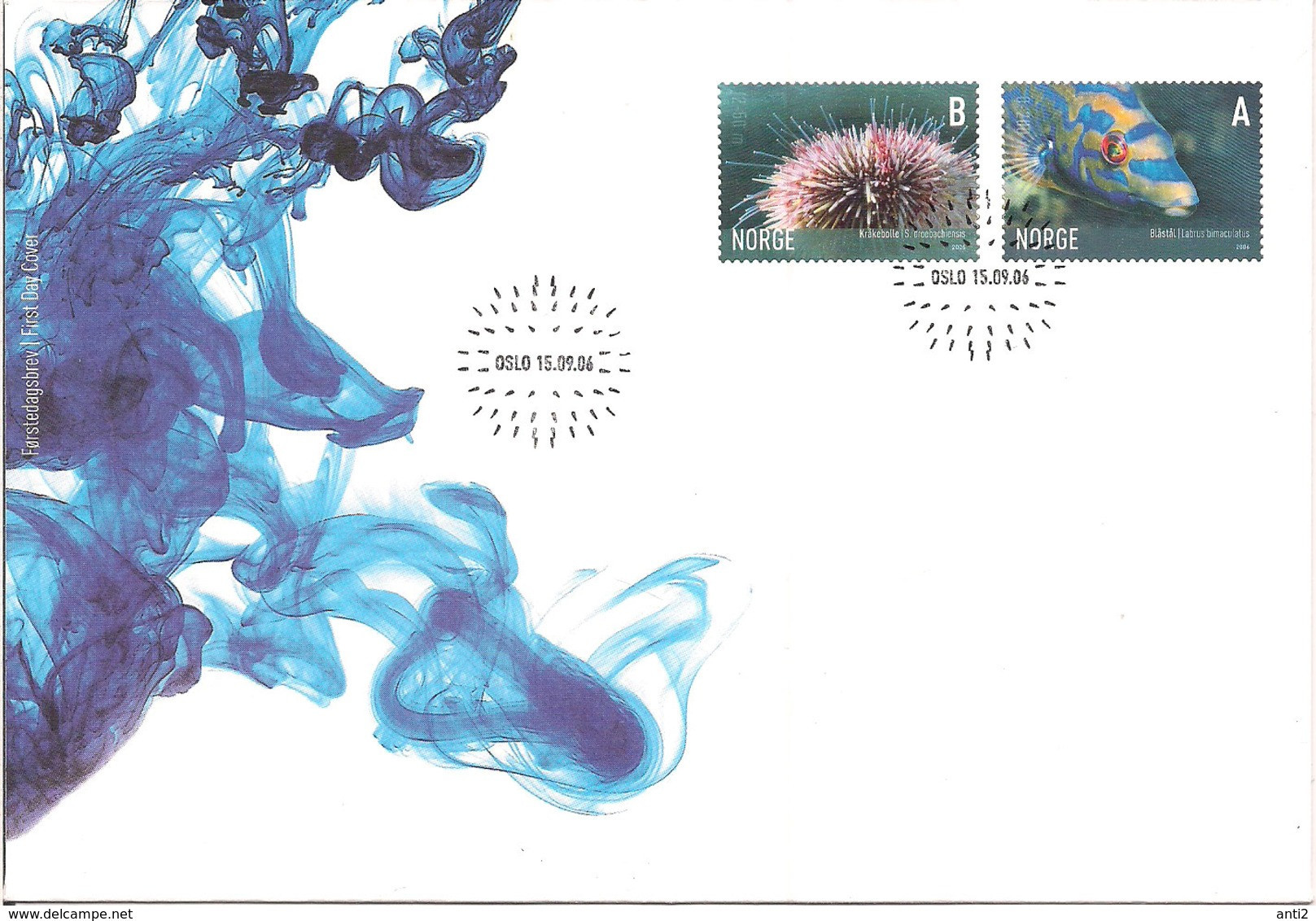 Norway 2006 Marine Animals, Green Sea Urchin, Cuckoo Wrasse Fish  Mi 1589-1590, FDC - FDC