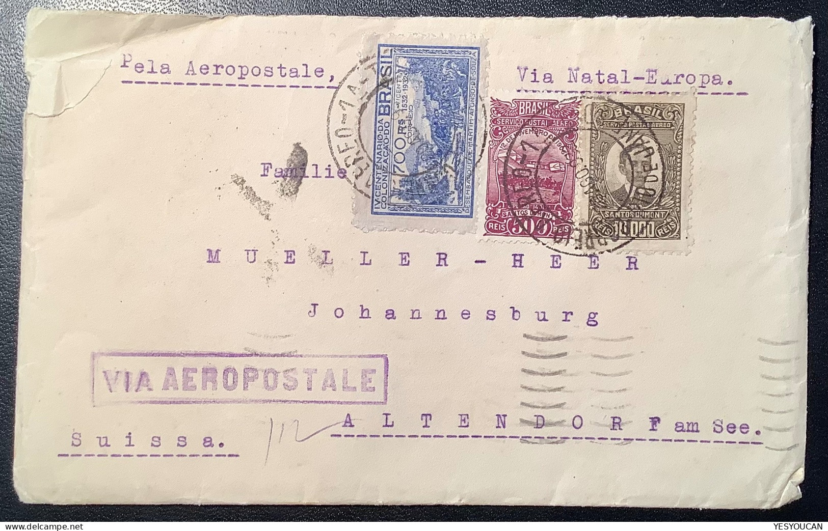 AÉROPOSTALE 1932 Air Mail Cover Petropolis>Altendorf (SZ Schweiz Luftpost Serviço Aereo Brazil Brief France P.A  Lettre - Posta Aerea