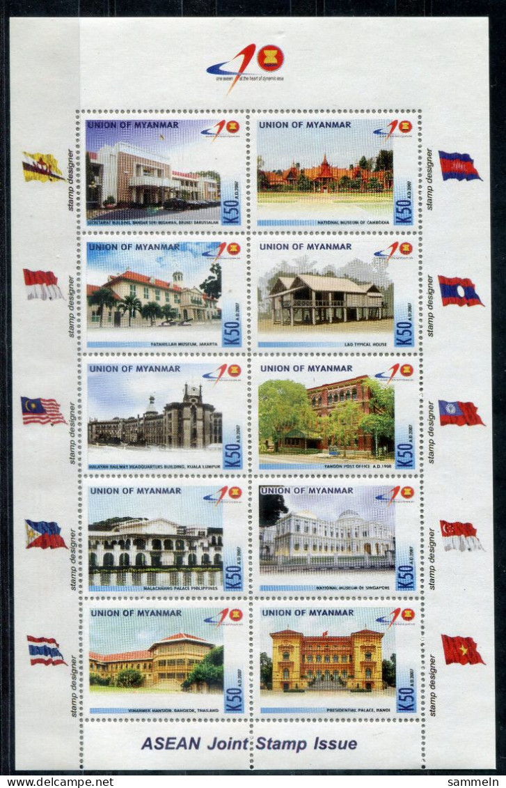 MYANMAR 372-381 KB Mnh - ASEAN Joint Issue, Flaggen, Flags, Drapeaux - Myanmar (Burma 1948-...)