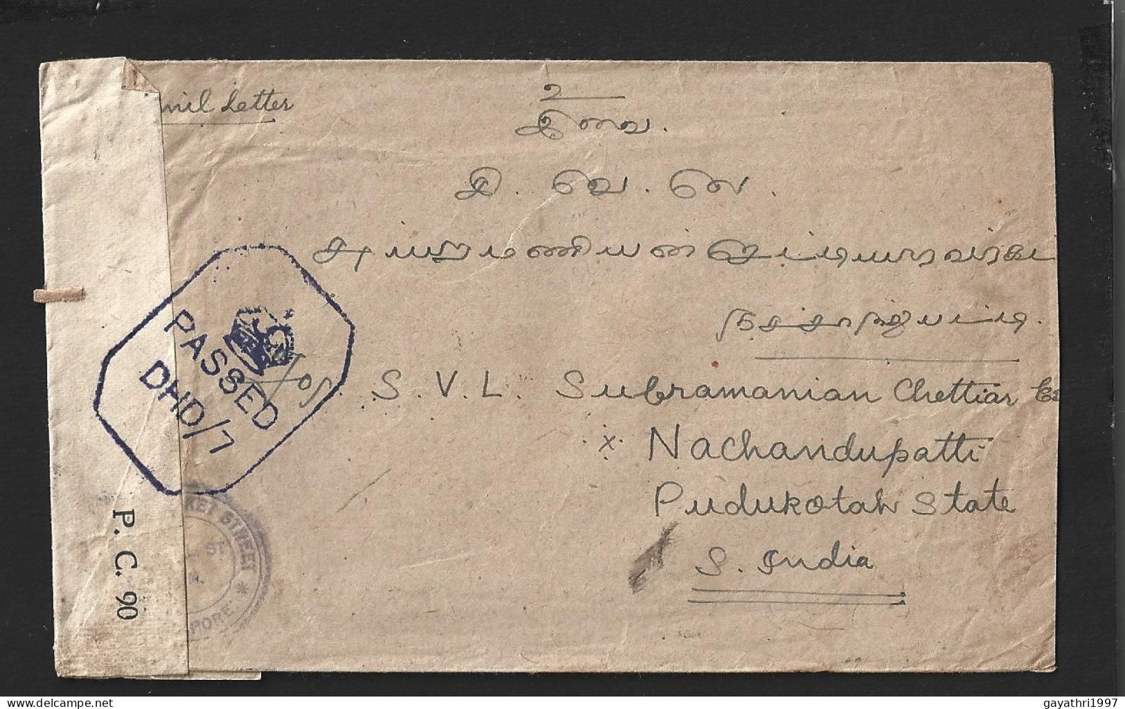 MALAYA B.M.A Stamps On Cover From Singapore To India With Censor Cancellation With Examiner Label (B39) - Malaya (British Military Administration)