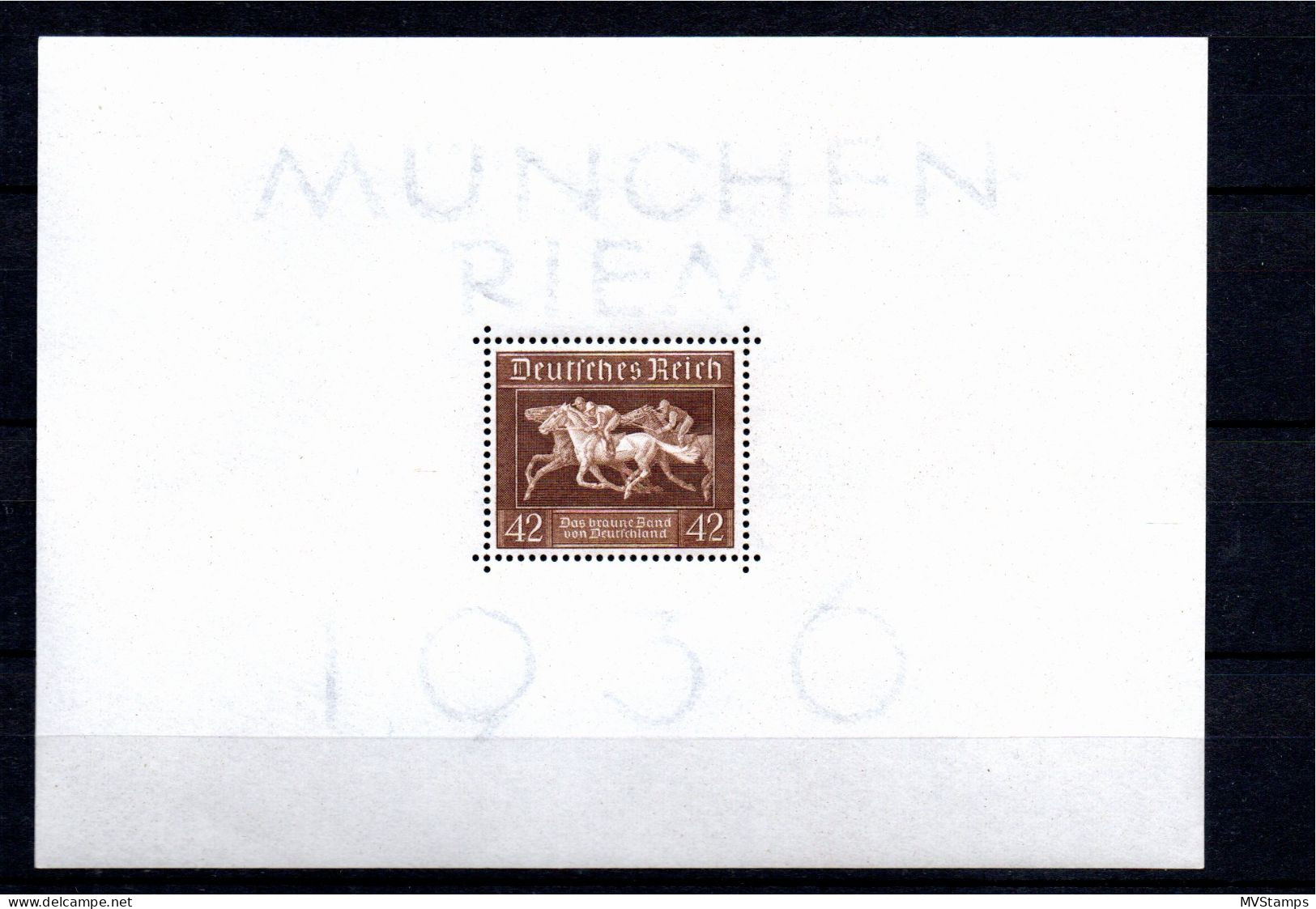 Germany 1936 Sheet Horses/Braune Band Stamp (Michel Block 4) Nice MNH - Blocks & Kleinbögen