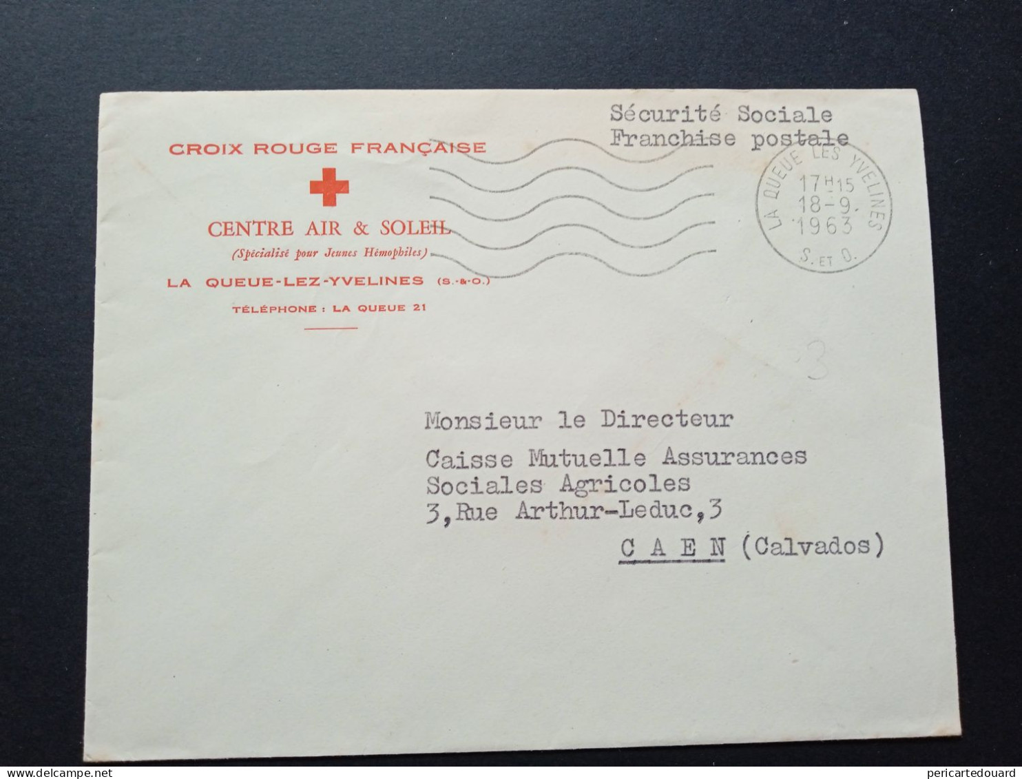 Lettre Croix Rouge Avec Franchise Postale Pour La Sécurité Sociale, Du 18/09/1963. Très Belle - Rotes Kreuz