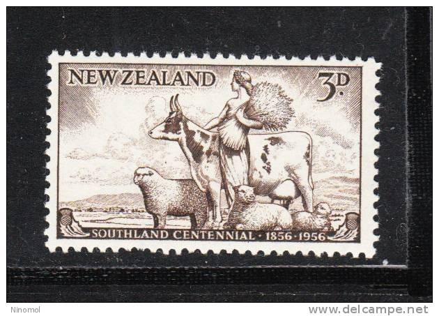 Nuova Zelanda   -   1956.  Mucca E Pecora. Cow And Sheep.  MNH, Fresh - Vacas