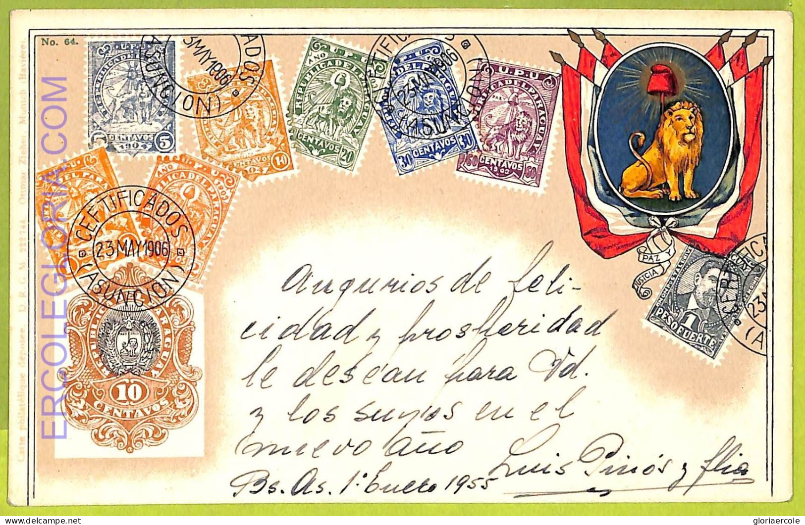 Ae9878 - PARAGUAY -  VINTAGE  POSTCARD - STAMPS ON POSTCARD - ZIEHER - Paraguay