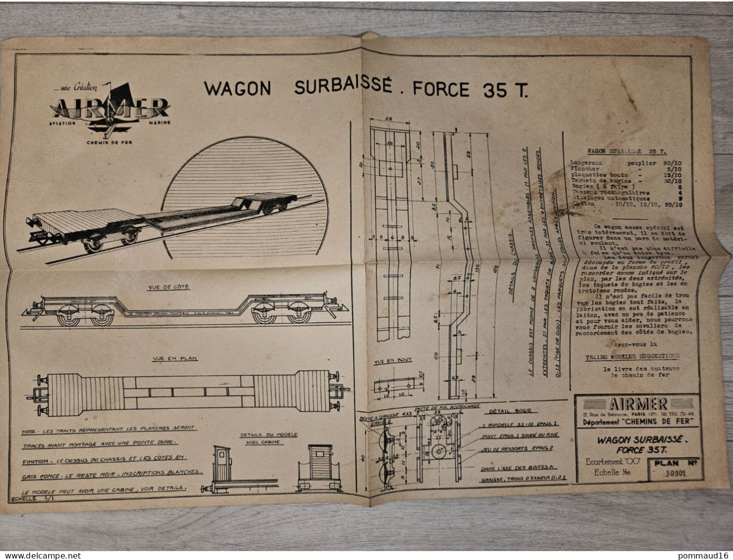 Plan N°30901 Wagon Surbaisssé Force 35 T. - échelle 1/86 - Andere Pläne