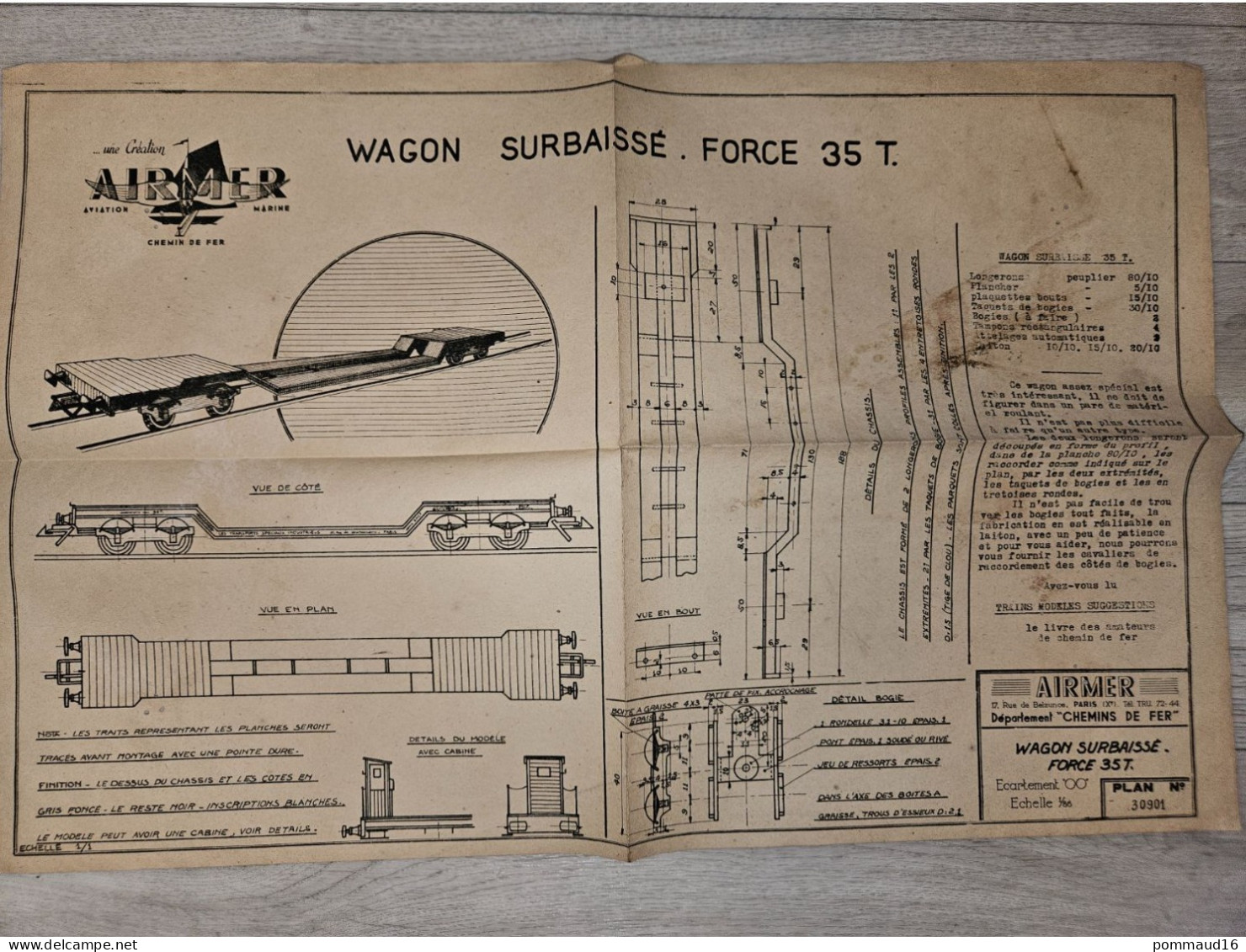 Plan N°30901 Wagon Surbaisssé Force 35 T. - échelle 1/86 - Otros Planes