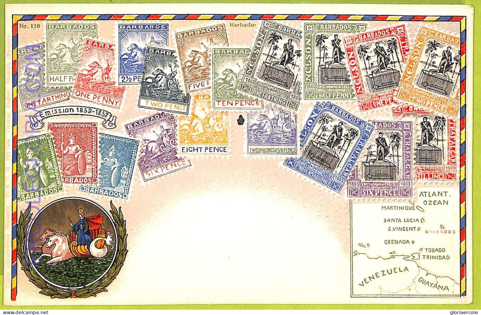 Ae9891 - BARBADOS -  VINTAGE  POSTCARD - STAMPS ON POSTCARD - ZIEHER - Barbados (Barbuda)