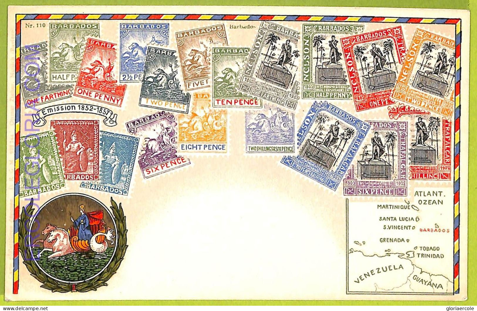 Ae9893 - BARBADOS -  VINTAGE  POSTCARD - STAMPS ON POSTCARD - ZIEHER - Barbades