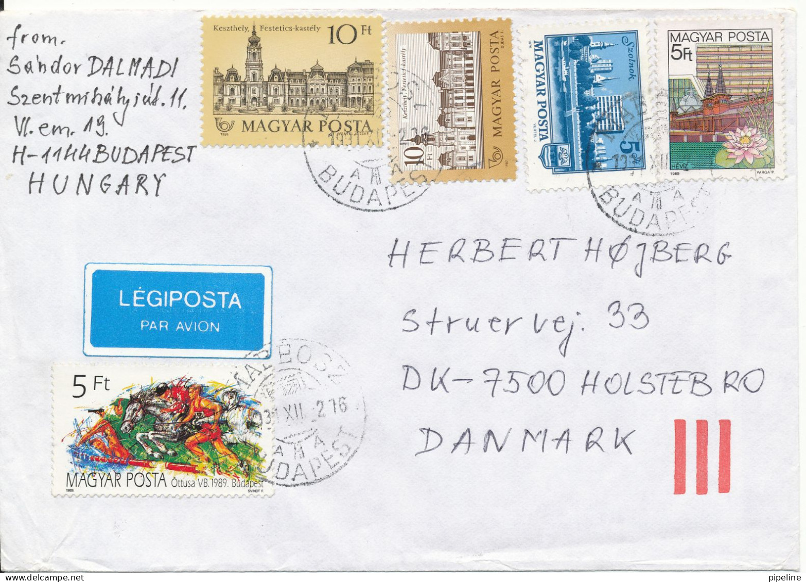 Hungary Cover Sent Air Mail To Denmark 2-12-1991 - Cartas & Documentos