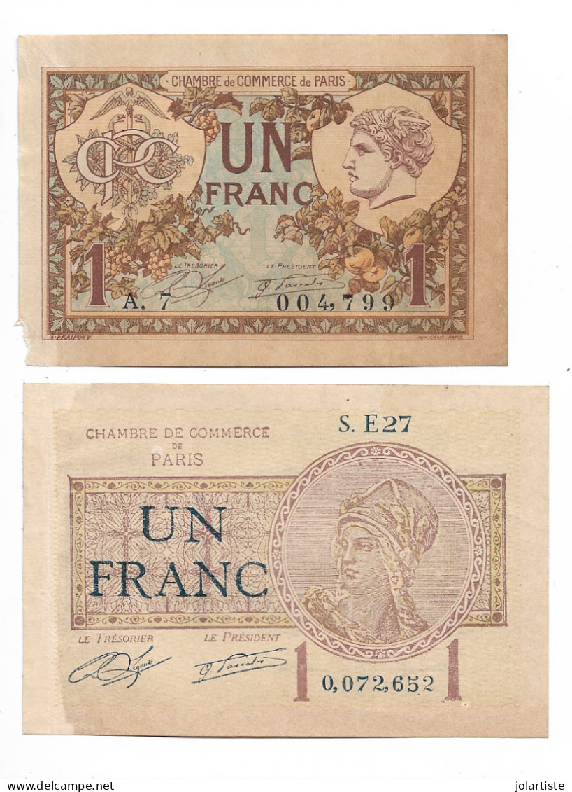 5 Billets Chambre  De Commerce De Paris Un 2 Francs 2 De 1 Franc Et 2 De 50 Centimes  N0166 - Chambre De Commerce